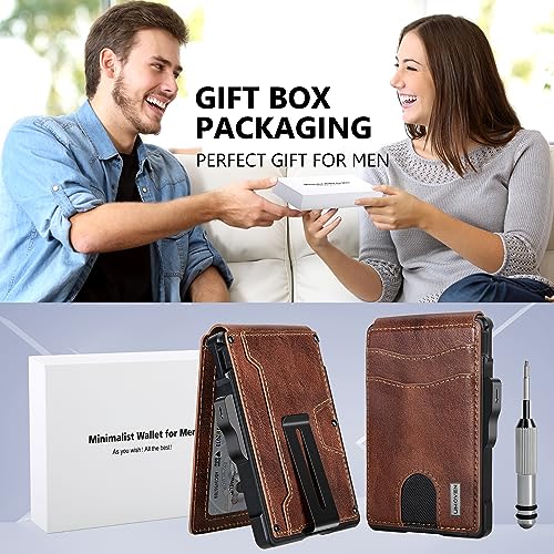 Image of umoven Wallet for Men - with Money Clip Slim Leather Slots Credit Card Holder RFID Blocking Bifold Minimalist Wallet