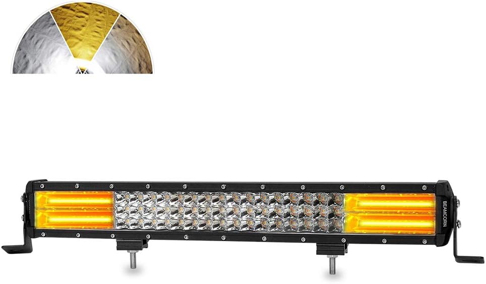 Led Light Bar BEAMCORN 21 Inch 288W Strobe Led Bar Amber &White Triple Row Spot Flood Combo Off Road Lights Driving Lights for Trucks Suv ATV UTV Vehicles