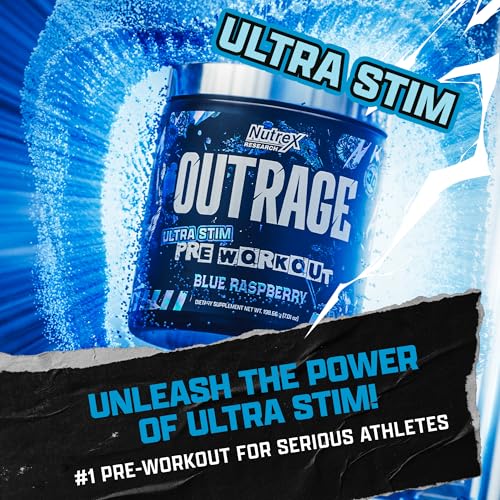 Image of Outrage Ultra HIGH STIM Pre-Workout Powder for Men | 400mg Caffeine, L-Citrulline, Beta-Alanine, Creatine | Extreme Energy, Focus, Strength & Endurance (30 Servings, Blue Raspberry)