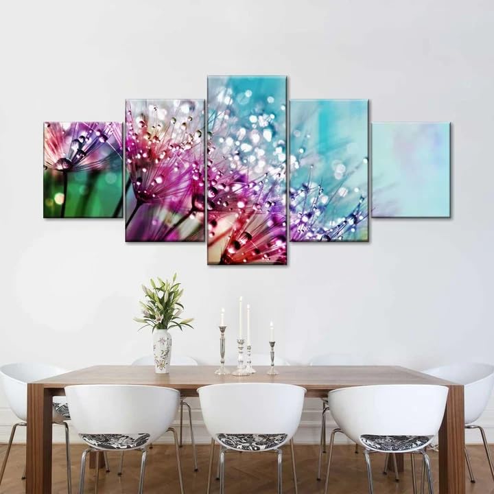 Art mural rosée colorée en toile intissée de 5 morceaux pour grand salon 200x100cm