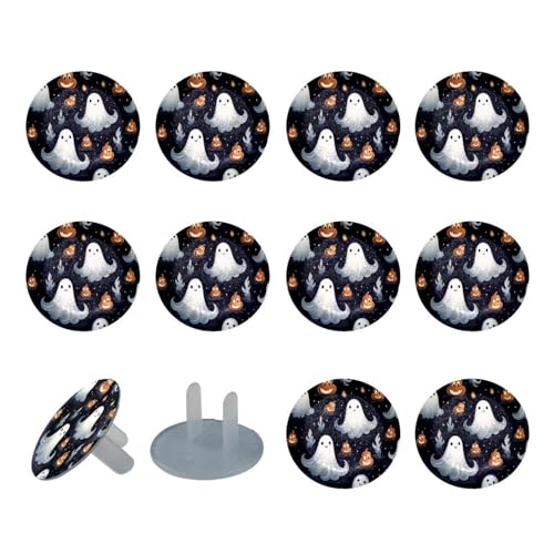 12 Piece Halloween Ghost Childproof Outlet Covers Safety Socket Protection Caps for 2-Prong Power Wall Plates