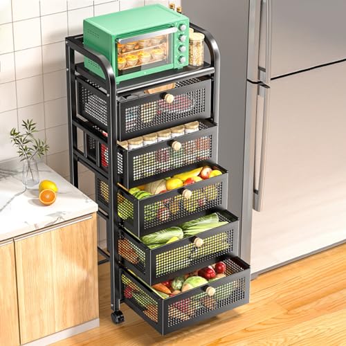 MIIKHI Carrito de almacenamiento de fácil acceso con apertura lateral, carrito de almacenamiento rodante de 2/3/4/5/6 niveles con ruedas para cocina, baño, lavandería, sala de estar (B 2F)