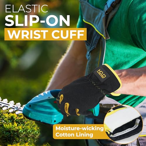 HANDLANDY Men Leather Gardening Gloves, Utility Work Gloves for Garden & Building Work, Dexterity & Breathable Construction Gloves (Black, M)