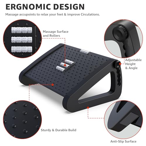 Image of Amazon Brand - Solimo Ergonomic Footrest for Under Desk | Anti-Slip Surface | Office & Home Use | Foot Rest for Improved Posture & Comfort (large adjustable)