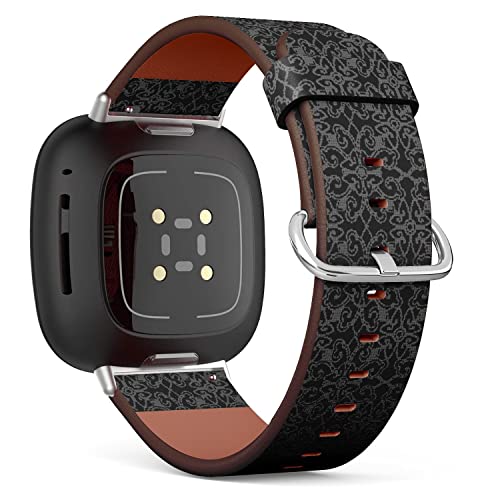 CJBROES Replacement Leather Watch Band, Compatible with Fitbit Versa 3 and Fitbit Sense of Wristband Bracelet Accessory - Halftone Round Black