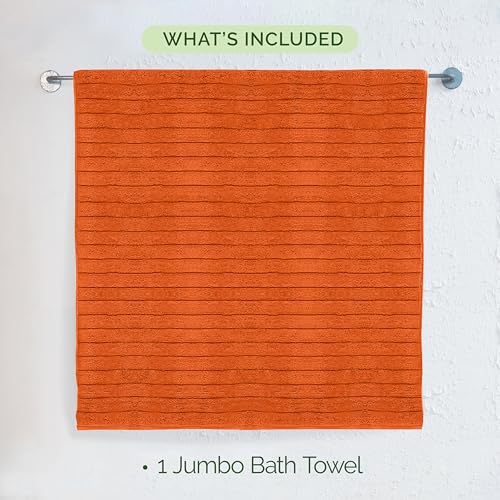 Image of Elegant Comfort 100% Turkish Cotton Corduroy Ribbed Luxury Jumbo Bath Towel Ultra Soft - 35 x 70 Inch - Luxury Spa Premium Hotel Quality Highly Absorbent and Quick Dry Large Bath Towel, Orange