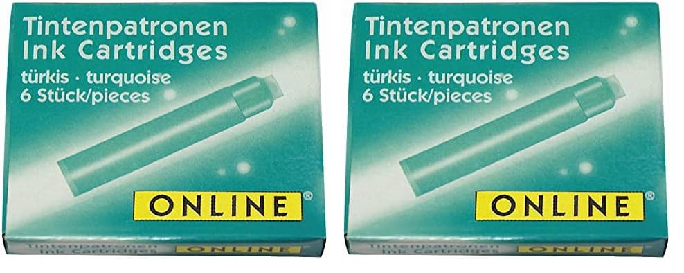 Online Schreibgeräte 17224/24  Cartuchos para pluma estilográfica, color turquesa (Paquete de 2)
