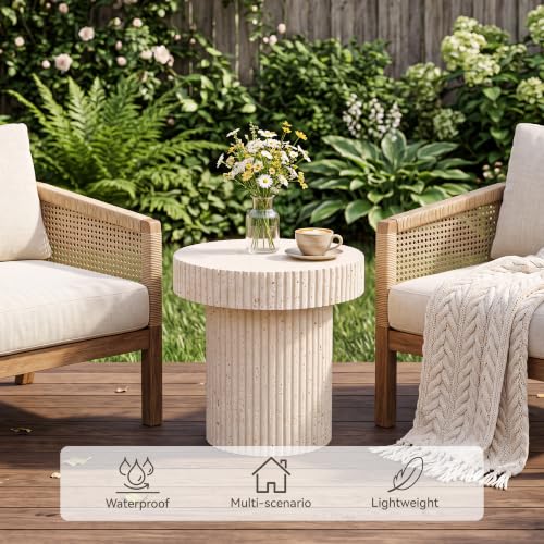 Image of COSIEST Round Patio Side Table Outdoor, All Weather Concrete Accent Table