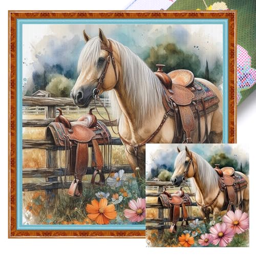 Point de croix estampillé cheval 11 CT broderie de précision pour adultes