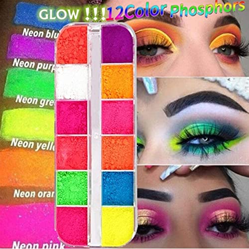 12 colores/caja polvo de sombra de ojos suelto, pigmento de neón fluorescente paleta de maquillaje brillo sombra de ojos cara pintura corporal pintura artesanía uñas arte cosméticos