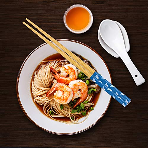 5 Pairs Japanese Natural Bamboo Chopsticks With Unique Print, Reusable Chopstick Gift Set For Sushi Rice Noodles, Chinese Tableware Washable For Dishwasher, 8.85 Inches Length #TOP5