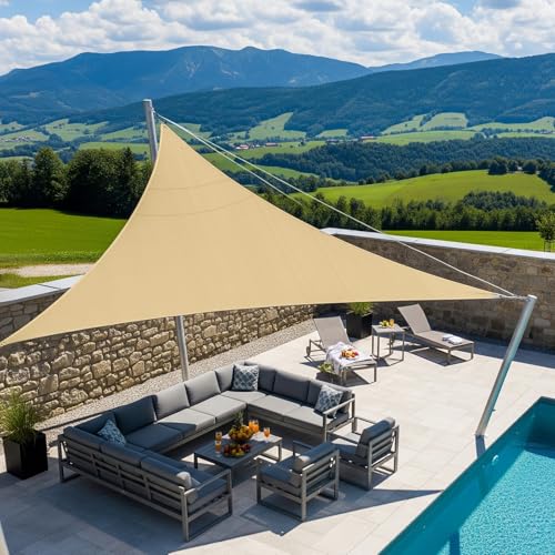 HENG FENG Toldo Vela de Sombra Impermeable Triangular 4x4x4m,Oxford Toldos Vela protección 95% UV, para al Exterior terrazas,Patio,jardín, Piscina,Arena