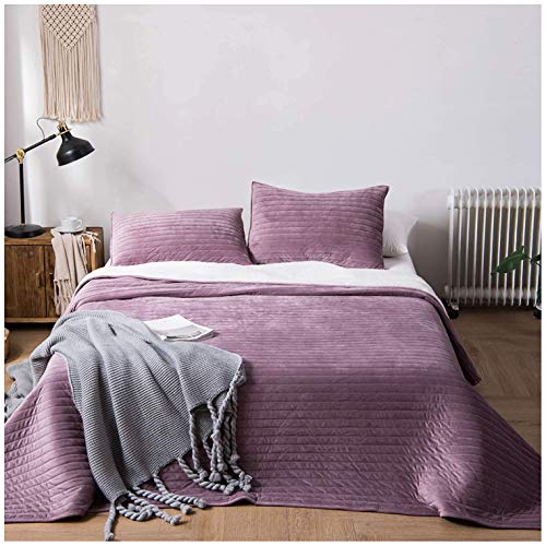 Kasentex Plush Poly Velvet Lavish Design Quilt Set With Reversible Fleece Micromink Sherpa - Luxurious Bedding Soft & Warm Comforter Machine Washable Comforter (Rosy Mauve, King + 2 Shams) #TOP1