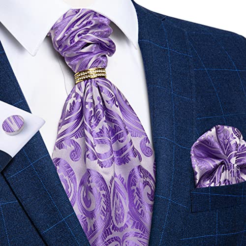 Image of DiBanGu Silk Woven Ascot Cravat with Pocket Square Set for Men