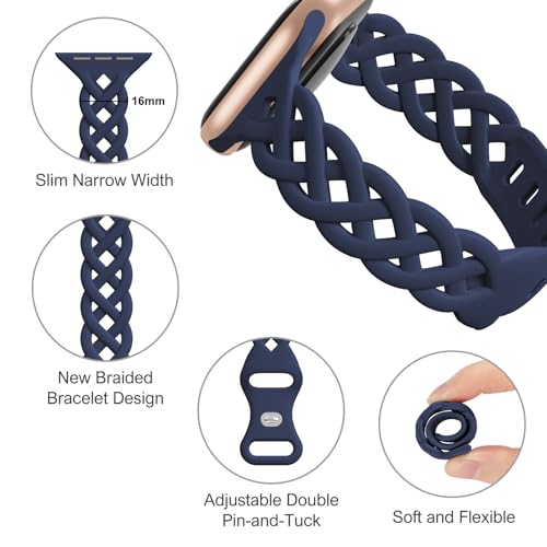 Image of Slim Silicone Bands Compatible with Apple Watch Band 40mm 38mm 41mm 44mm 45mm 46mm 49mm 42mm Women Floral Breathable Braided Lace Thin Sport Strap Replacement Wristbands iWatch SE Series 11 10 9 8 7 6 5 4 3 ultra 2