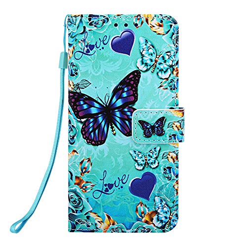 Miagon for Samsung Galaxy A30 Wallet Case,PU Leather Folio Flip Cover with Stand Card Slots Magnetic Closure,Blue Butterfly