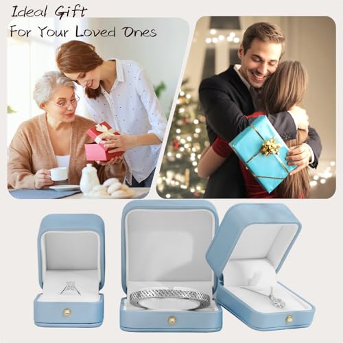 Sky Blue Leather Bracelet Bangle Box Jewelry Gift Case Velvet Interior Bracelet Storage Holder