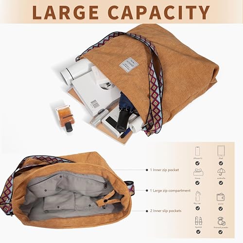 OSOCE Damen Cord Tasche Umhängetasche Groß Canvas Handtasche Shopper Tasche Casual Schultertasche Perfekt Schule Reisen Einkauf
