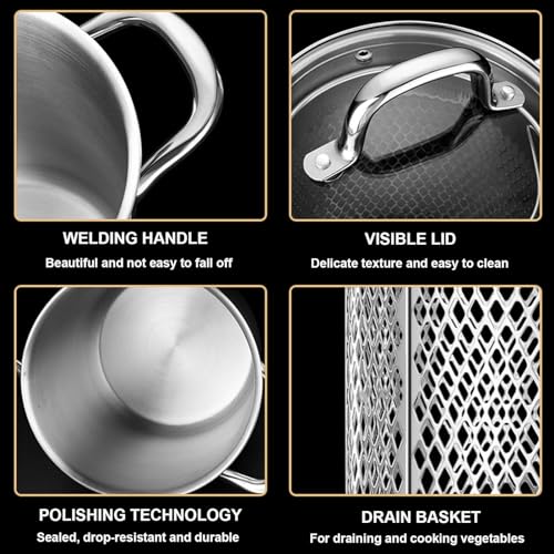 AYCDL 4L Stock Pot with Strainer Basket, 304 Stainess Steel Asparagus Pot Seafood Boil Pot Crawfish Boiler Pot Turkey Fryer Pot for Steaming and Boiling - Image 7