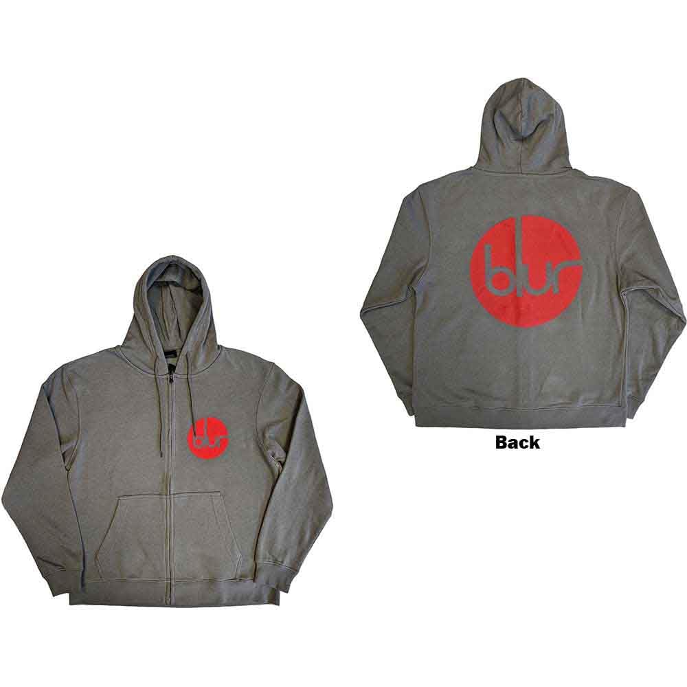 Rock Off officially licensed products Blur Felpa con Cappuccio Circle Band Logo Nuovo Ufficiale Unisex Grigio Zipped