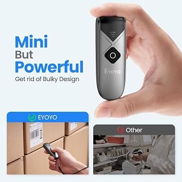 Eyoyo Bluetooth 2D & 1D Barcode Scanner, Compact Wireless Mini yet Potent Barcode Reader featuring 2.4G Wireless, Bluetooth & USB Wired Connectivity, QR Code Scanner Compatible with Phones, Tablets