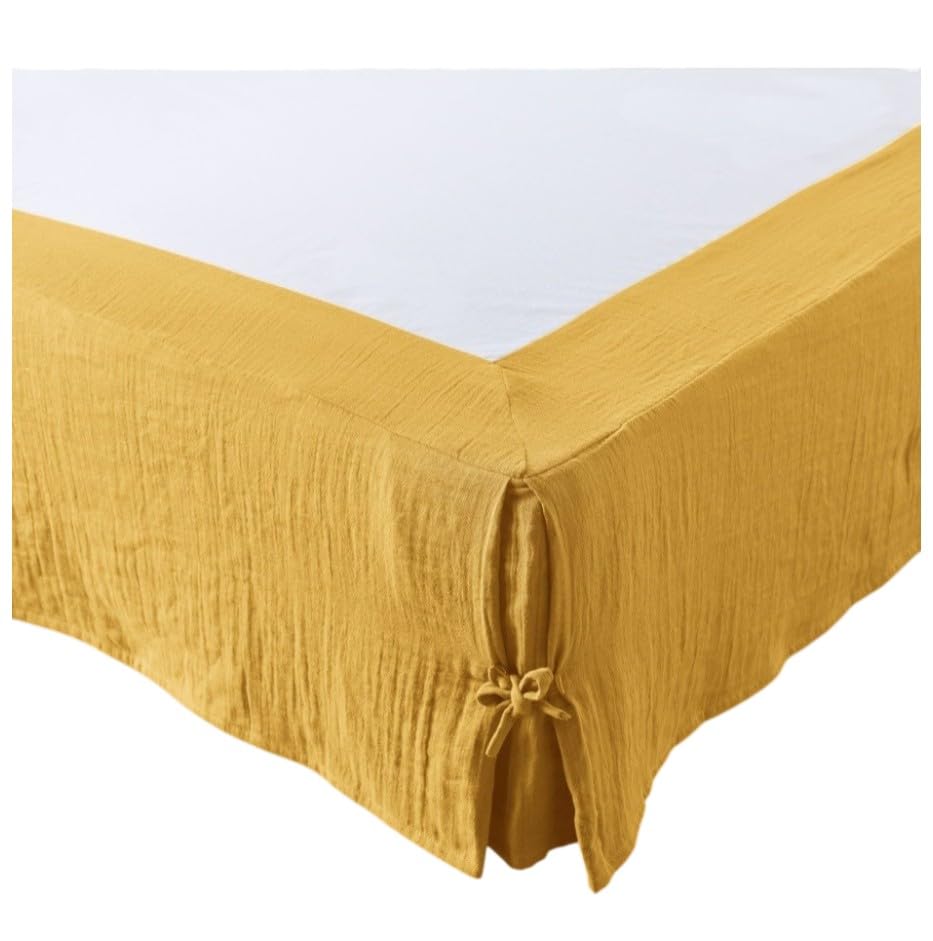 Cache sommier Gaze de Coton 180x200 cm Gaia Safran lit double