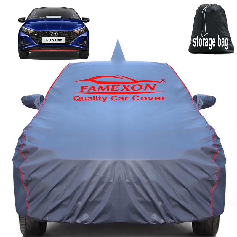 Image of Waterproof Car Body Cover Compatible for I20 2020 to 2022 with Mirror Pockets, Scratchproof Car Cover Red Pipein Design Dust-Proof Sun Protection (Grey) LGWP6208