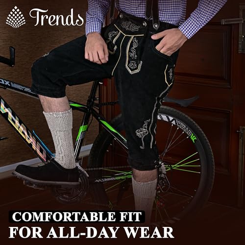 Image of TRENDS Authentic Bavarian Style 4 Pcs Kneebound Complete Set Lederhosen for Men Oktoberfest Costume - Oktoberfest Outfits Men