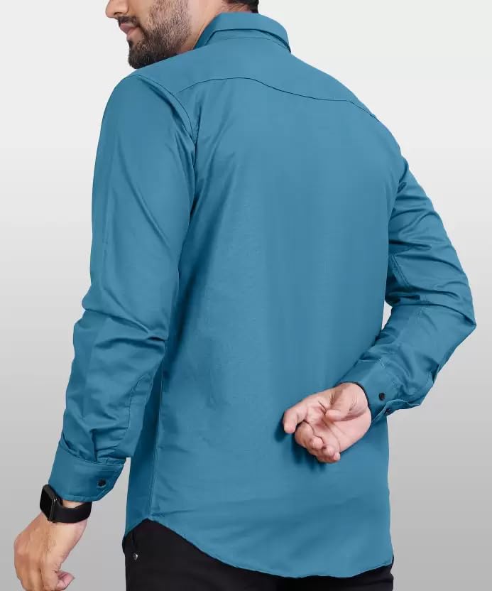 Image of CB-COLEBROOK Men's Regular Fit Solid Soft Touch Cotton Casual Shirt with Pocket Design with Spread Collar & Full Sleeves (Available in Plus Size)