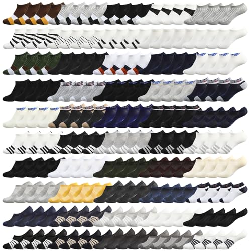 Mepase 100 Pairs Low Cut Ankle Socks Bulk for Men Homeless Unisex Breathable No Show Comfortable Sweat Absorbent Casual Athletic Socks Bulk Pack for Men Gifts Donations, 50 Patterns