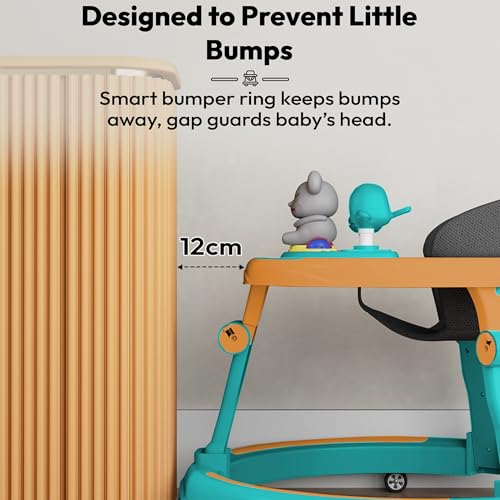 Image of StarAndDaisy 360 Baby Walker 6-24 Months / 7 Level Height Adjustment Walker for Kids Boy and Girl with Switchable Food & Musical Toy Tray /Premium Baby Activity Walker - Green Orange