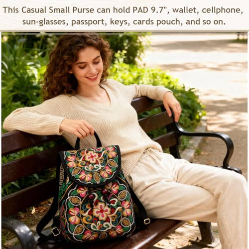 Image of Jursccu Embroidered Backpack Purse for Women Small Canvas Vintage Daypack