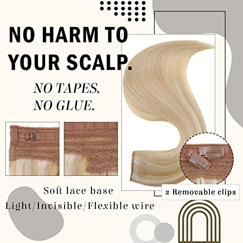 RUNATURE Invisible Wire Hair Extensions Real Human Hair 18 Inch Fish Line Hair Extensions Human Hair Ash Blonde Highlights Blonde One Piece for Women Straight Hair 100g #18p613 - Image 2