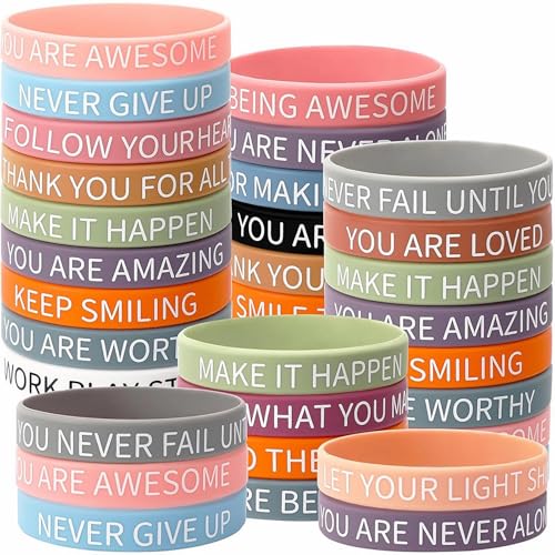 Pulseiras de borracha motivacionais in ENGLISH, 32 peças motivadoras pulseiras com mensagens, pulseiras de silicone com frases inspiradoras, pulseiras inspiradoras de silicone elástica, para