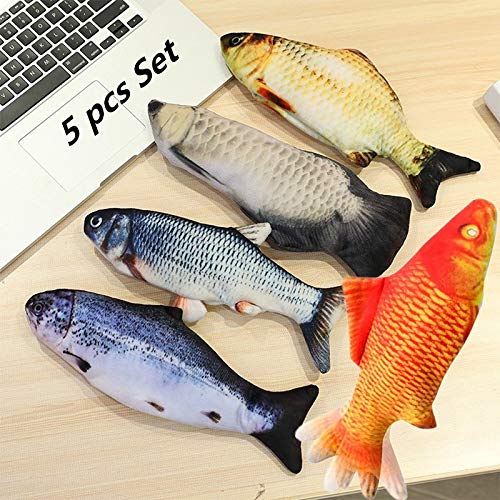 Zedco Flopping Fish cat Toy Moving with Realistic Tail Wagging,Interactive cat Toy, Catnip Toys for Indoor Cats for Kittens, (ABCDE Set)