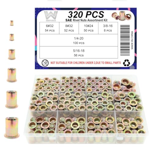 wwsurpluses 320 Pcs SAE Rivet Nut Kit 6#32 8#32 10#24 1/4 5/16 3/8
