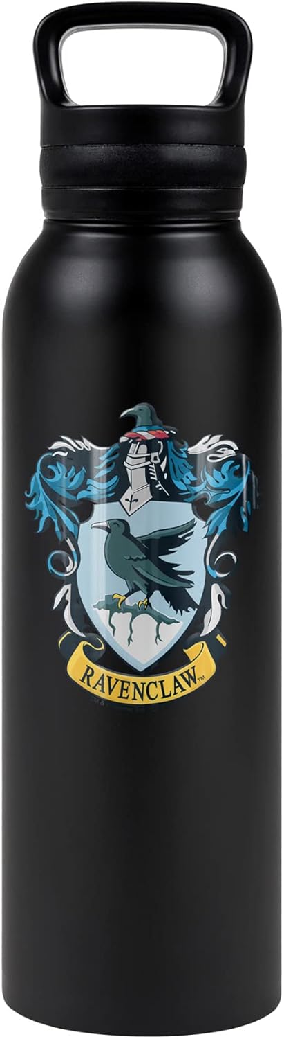 Harry Potter OFFICIAL Hogwarts Crest 24 oz Insulated Canteen Water Bottle, Leak Resistant, Vacuum Insulated Stainless Steel with Loop Cap, Black