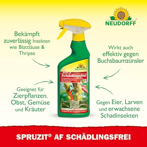 Neudorff Spruzit AF Schädlingsfrei – Bekämpft Schädlinge wie Buchsbaumzünsler, Blattläuse, Thripse an Zierpflanzen, Gemüse, Obst und Kräutern, 500 ml