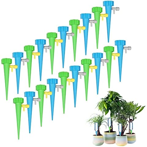 NEWHOMESTYLE 20 Pcs Plastic Plant Waterer, Automatic Watering Spikes with Slow Release Control Valve Switch, Adjustable Planet Self Drip Irrigation Watering Device for Vacation Cover