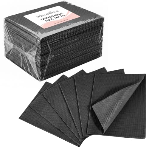 Image of MelodySusie Disposable Nail Mats, 50Pcs 3-Ply Absorbent Nail Art Table Pads with PE Backing, 18 inch x 13 inch Nail Desk Protection for Manicure Pedicure, Salon Home DIY Black