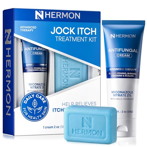 Hermon Jock Itch Antifungal Treatment Kit: Antifungal Cream & Soap for Jock Itch Ringworm & Athletes Foot Fast-Acting Anti-Fungal Care that Soothes Cleanses & Restores Skin Health