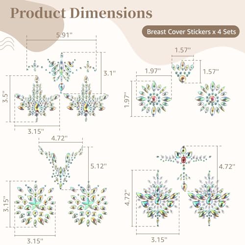 Image of 8 Pairs Rhinestone Pasties - Resin Rhinestone Pasties, Glitter Crystal Tattoo Jewels, Adhesive Breast Gem, Temporary Chest Sticker, Body Jewelry Sticker, Decoration Pasties for Parties