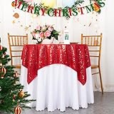 ShinyBeauty 48x48-Inch Square-Sequin Tablecloth-Red, Sequins Table Cloth/Overlay/Cover Glitz Table Linen (Red)