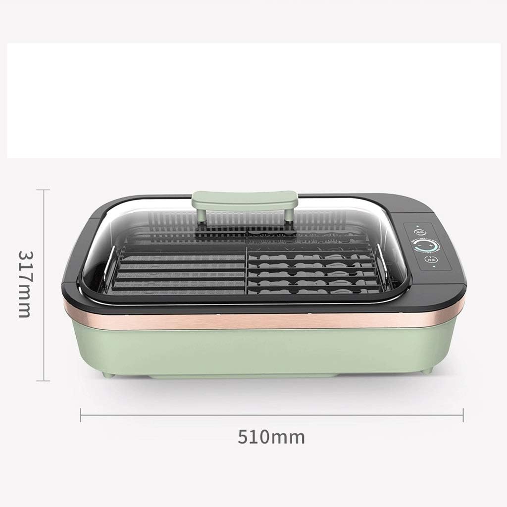 Hot Plate Electric Indoor Grill Smokeless Non-stick Coating Pancake, Supermarket With 40 Holes Oil Guide Design Cool-Touch 1500W, Spearmint