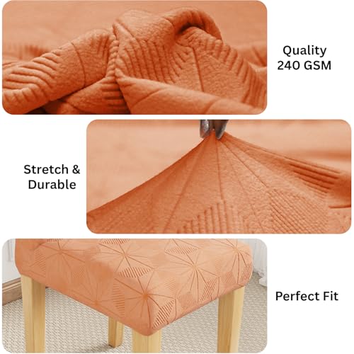 Image of Lukzer Elastic Dining Chair Cover - 2PC Pastel Orange Starlight | Textured High Stretch Jacquard Seat Cover | Removable Washable Short Dining Chair Cover Protector Seat Slipcover | (CC-142-02)