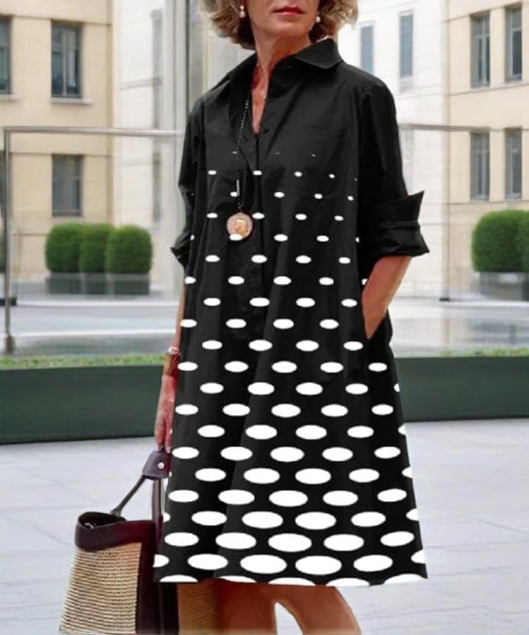 Womens 2025 Long Sleeve Button Down Shirt Summer Dress Casual V Neck Loose Fit Midi Shirt Dresses with Pockets - Image 5