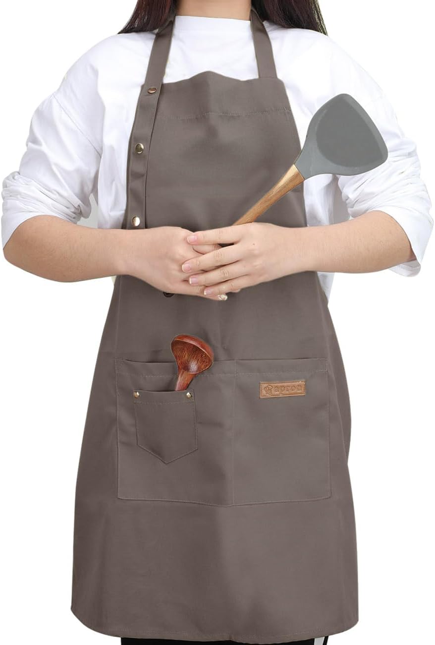 Kitchen Cooking Apron for Women Men with Big Pockets Canvas Waterproof Aprons for Server Pottery Painting Chef Apron