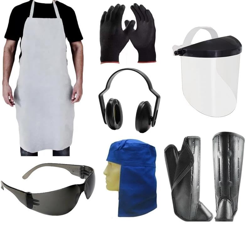 Kit Proteção Segurança Jardineiro Para Roçadeira Epi Avental, Abafador, Protetor Facial, Luva, Perneira Oculos e Touca