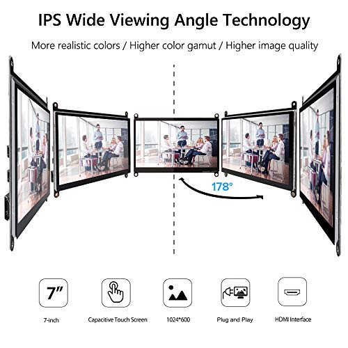 7 Inch Touchscreen Monitor voor Raspberry Pi, Draagbare IPS Display 1024 * 600 HDMI Touchscreen met Case, voor Gaming… - Afbeelding 3