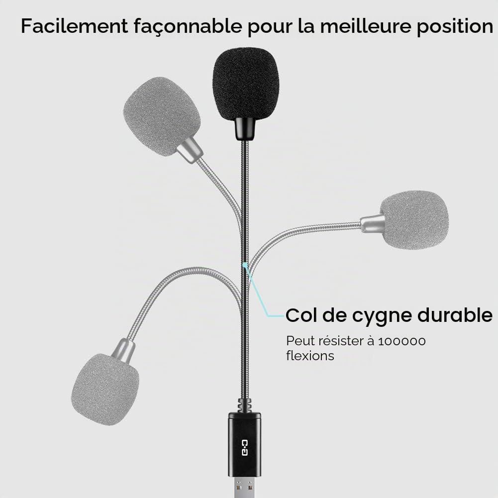 Microphone USB sans Fil pour Ordinateur Portable et Ordinateur de Bureau, avec col de Cygne et Carte Son intégrée, Compatible avec Windows PC et Mac, Petite Taille, prêt à l'emploi, Microphone à